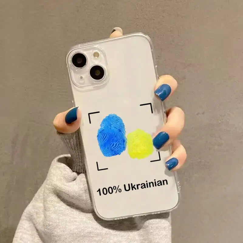 a woman holding a phone case with a fingerprint on it