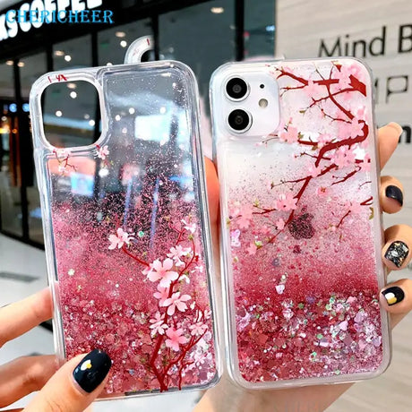 two cases with pink glitter and red glitter