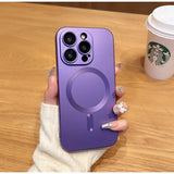 a woman holding a purple iphone case