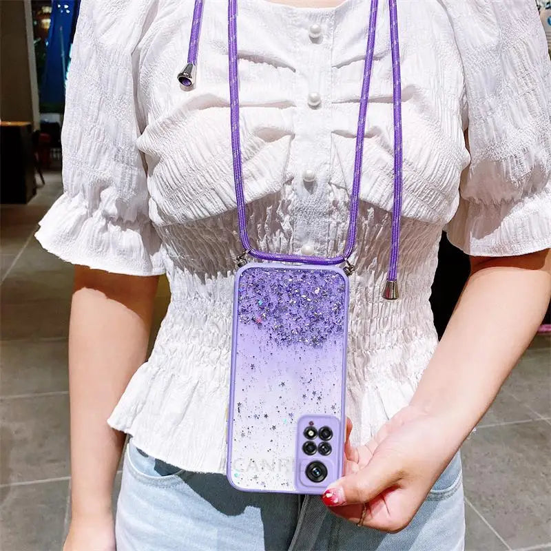 a woman wearing a white blouse and purple bag