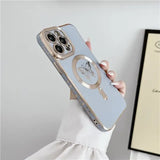 A woman holding a phone case with a camera