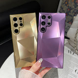 Luxury 3D Plating Diamond Pattern Matte Case for Samsung Galaxy S22 S23 S24 Ultra Plus Shockproof TPU Cover