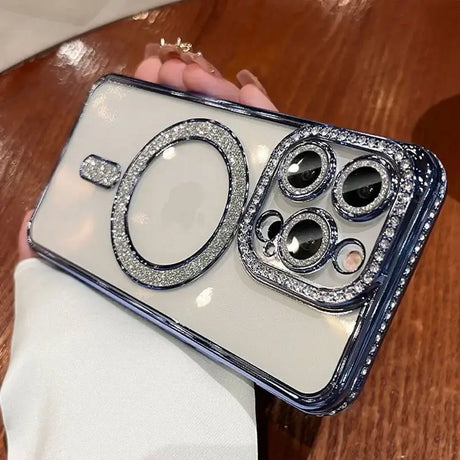 A woman holding a phone case with a ring on it