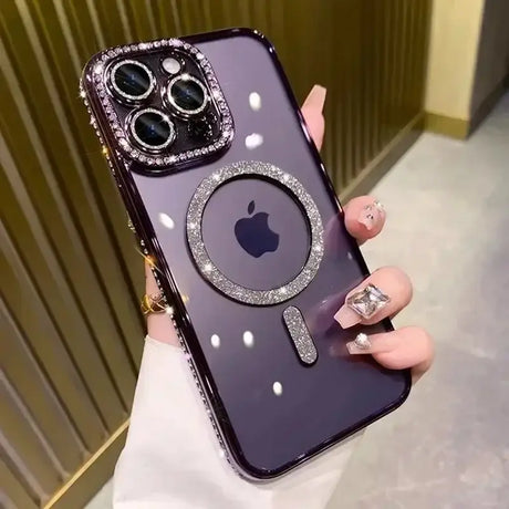 A woman holding a phone case with a ring on it