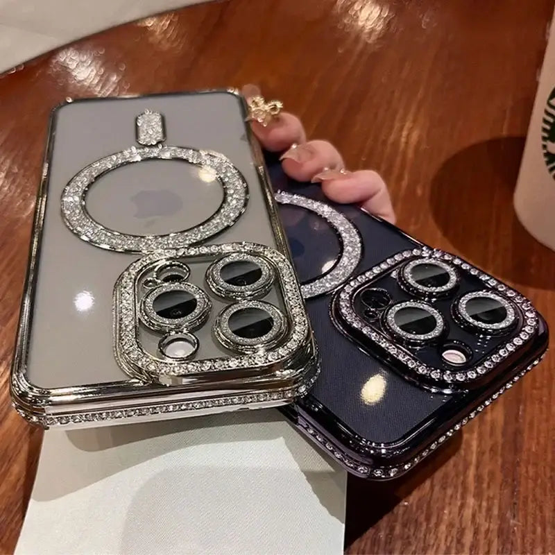 A woman holding a phone case with a ring on it