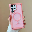 A woman holding a pink phone case