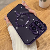 A woman holding a purple iphone case