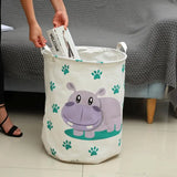 a woman is putting a bag with a cartoon animal