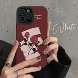 a woman holding a red rose phone case