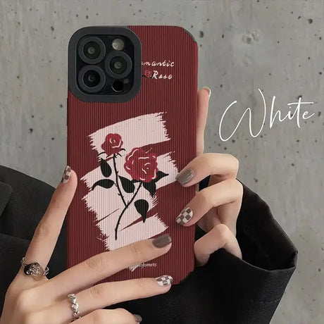 A woman holding a red rose phone case