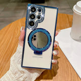 A woman holding a samsung phone case with a camera