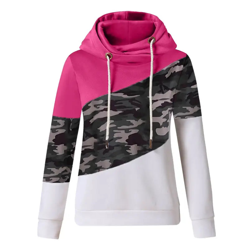 a white and pink hoodie with camouflage print