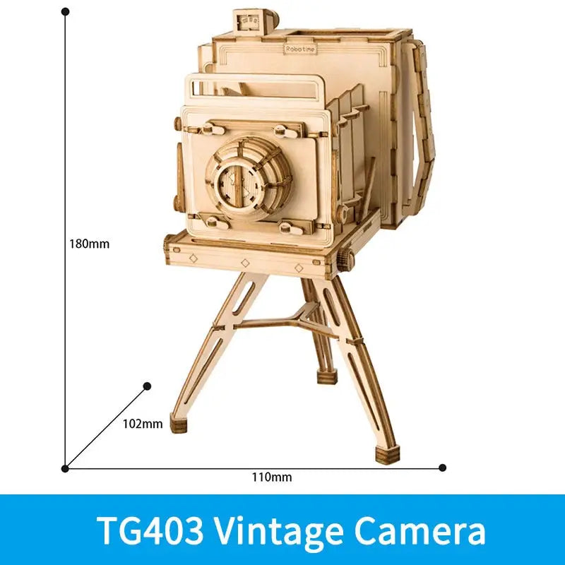the wooden camera stand is made from a single piece of wood