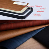 The wooden case is made from wood and has a leather lining