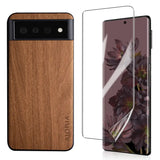 the back and front of the galaxy s10 with a wooden case