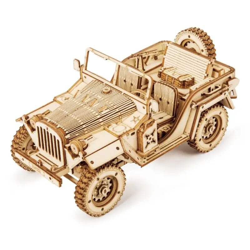 a wooden model of a jeep
