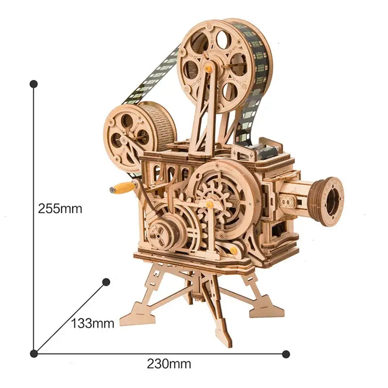 a wooden model of a movie camera