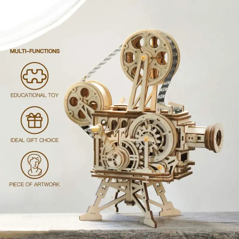 a wooden clock with gears and gears on it