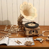 a wooden model of a radio and other items