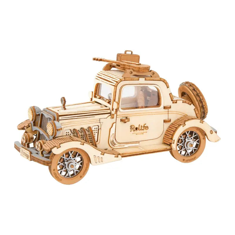 a wooden toy car with a wooden body