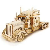 a wooden model of a semi truck