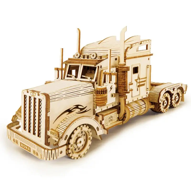 a wooden model of a semi truck