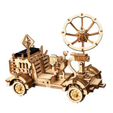 a wooden toy car with a steering and steering