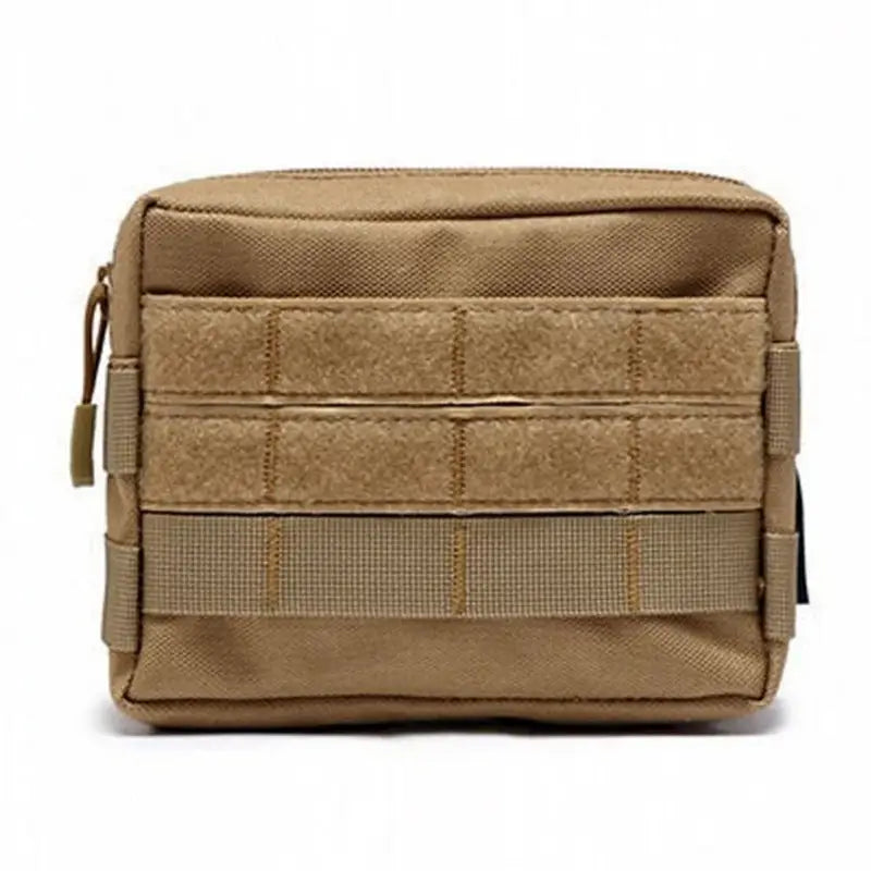 a close up of a tan pouch with a zipper