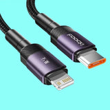 a close up of a purple and black cable connected to a usb cable