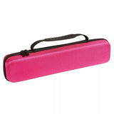 a pink case with black handles and a black strap