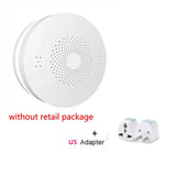 a white round device with a us adapter and a white round device with a us adapter