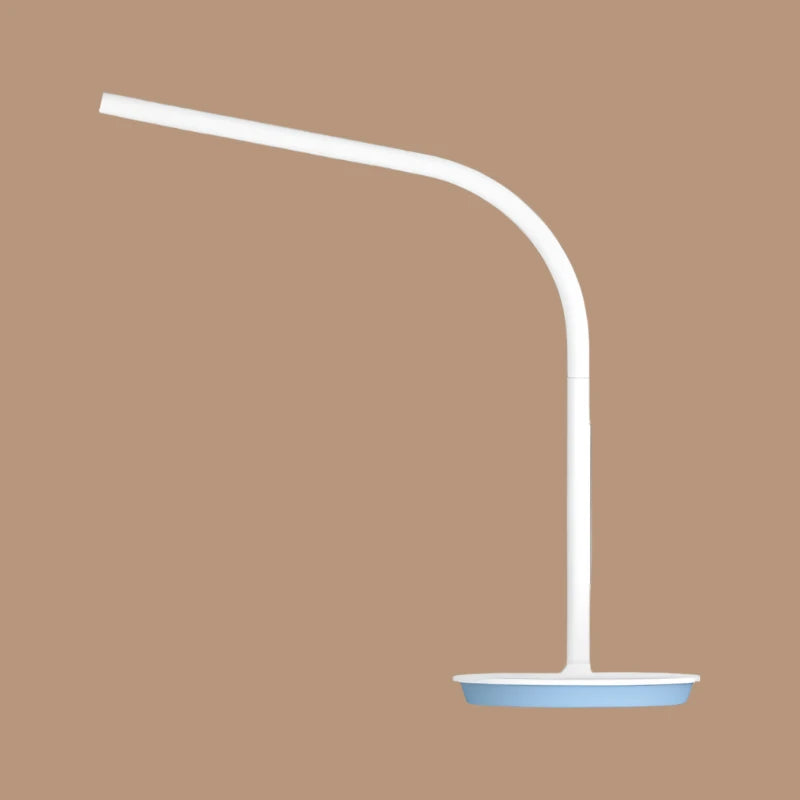 the led desk lamp is a white, with a blue base