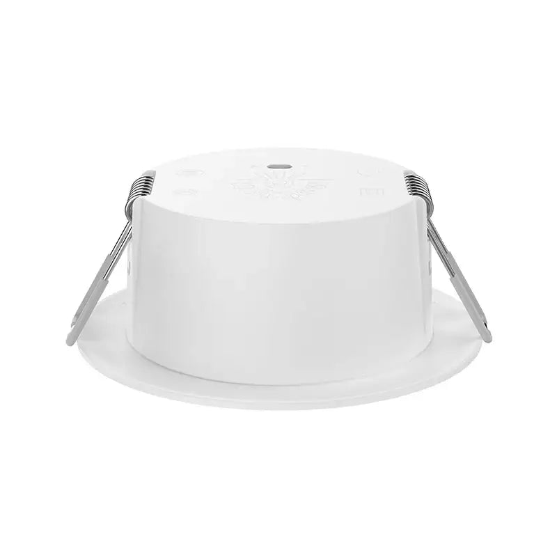 a white ceiling light with a metal frame