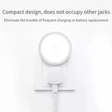 a white clock on a wall with the words compact design does not other jacks