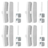 a close up of a bunch of white and gray door handles