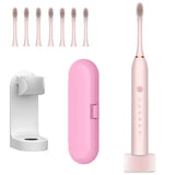 a pink electric toothbrush with five different colors