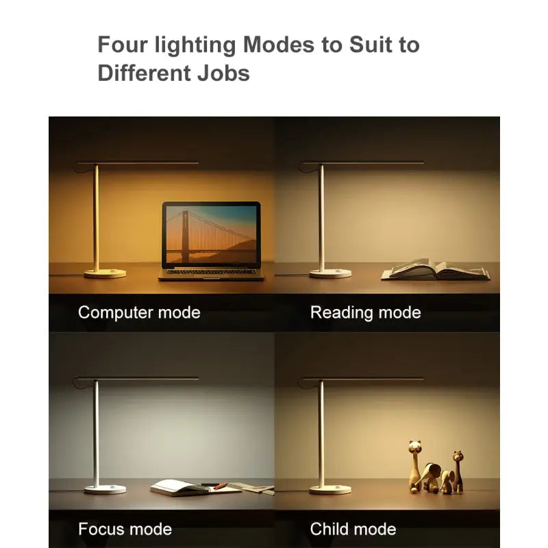 four different types of desk lamps with the same lighting