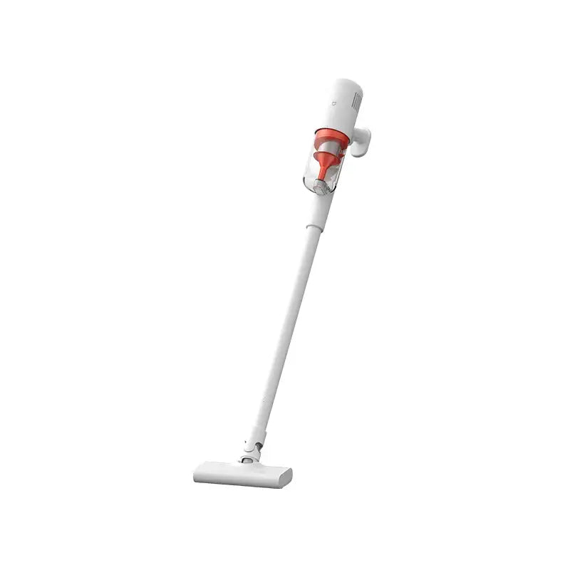a white and red vacuum cleaner on a white background