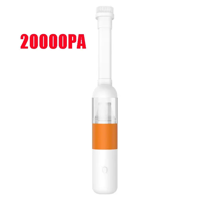 a white and orange toothbrush with a white handle