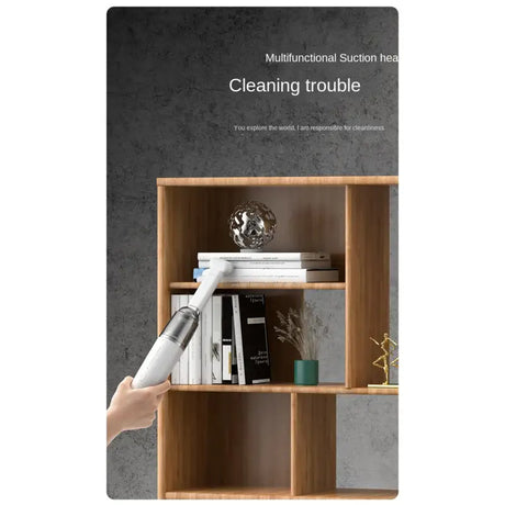 the book cover of the book, with a hand reaching a book on top of a shelf