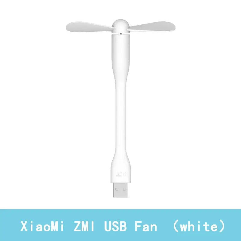 a white usb fan with a blue background and a white background