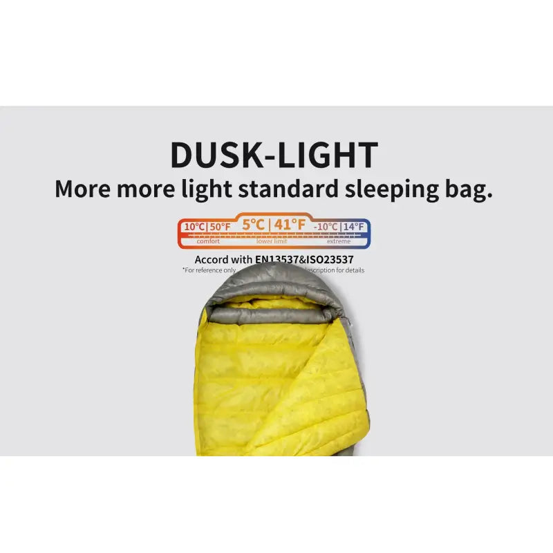 a yellow sleeping bag with the words,’dk light ’