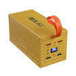 a yellow battery with a red ribbon on top