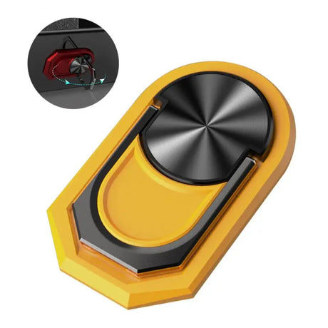 yellow and black button with a red light and a black button