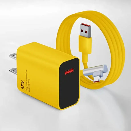 Yellow and black charger with a cable connected to it