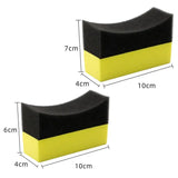 two yellow and black sponges with measurements for each of them