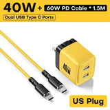 a yellow and black usb charger and cable connected to a usb cable