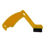 a yellow plastic brush with a black handle
