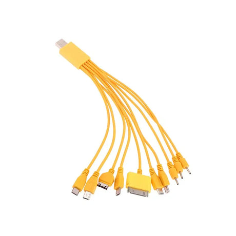 a close up of a bunch of yellow cables connected to a computer