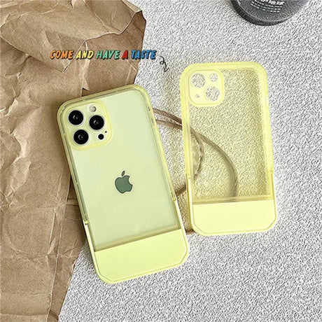 A yellow case with a phone in it